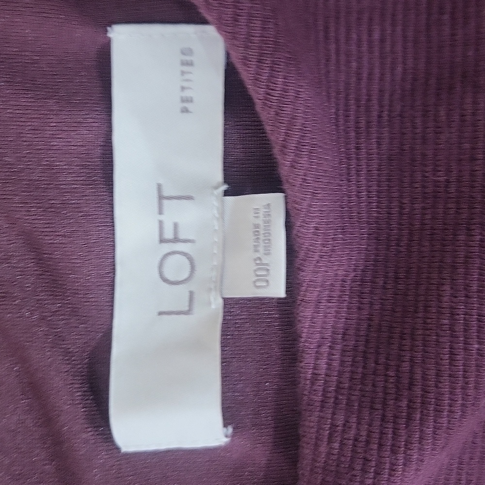 LOFT Plum Purple Fall Ribbed Short Sleeve Pocket Midi Dress - Picture 3 of 11